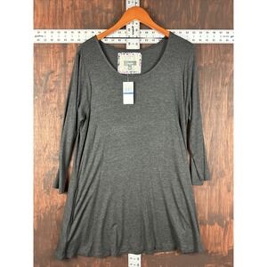 Neiman Marcus Long Sleeve Collarless Shirt Dress Style Heather Gray Women XL NEW